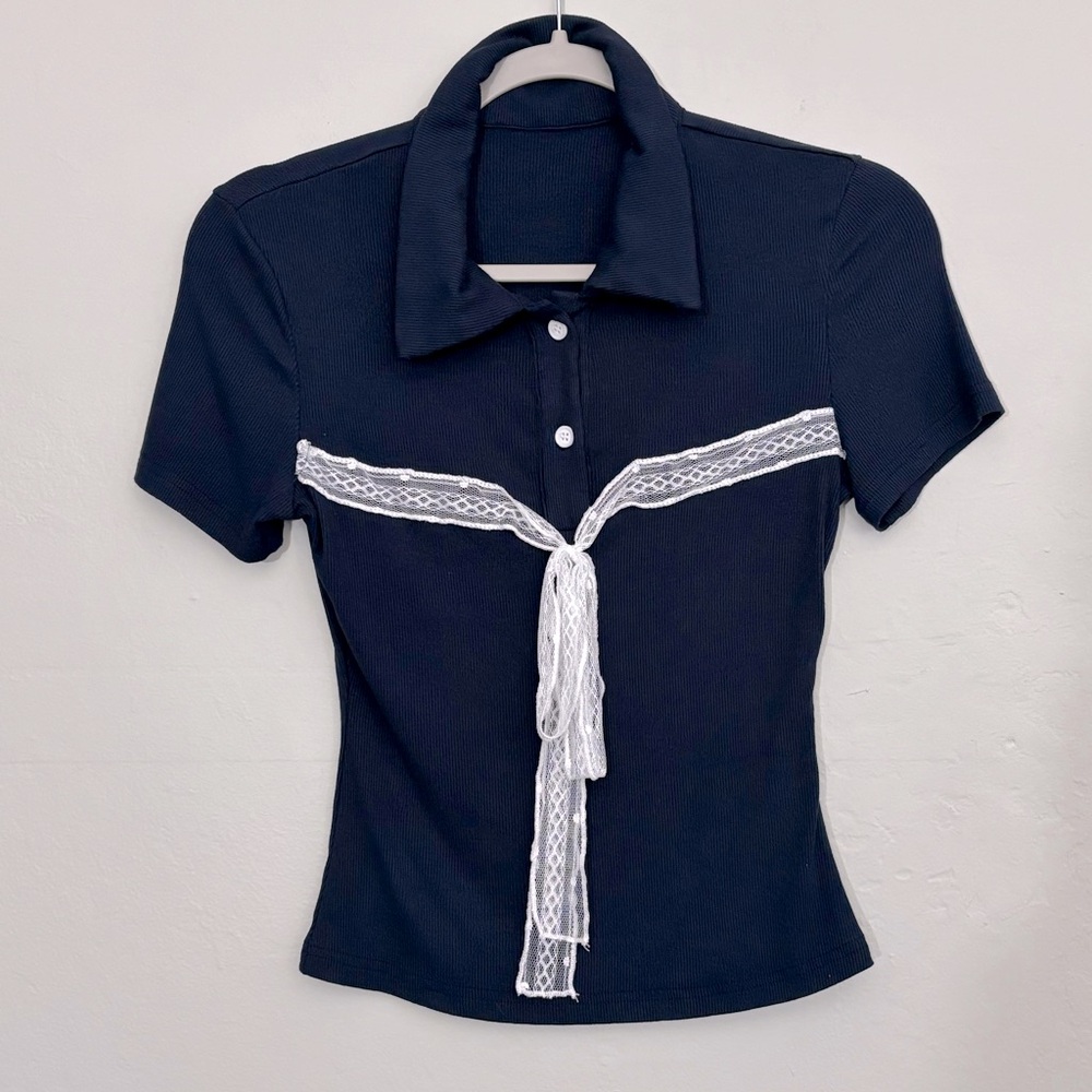 *Dazy navy collared knit top S